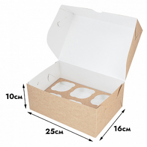 Коробка для 6 капкейков, крафт без окна