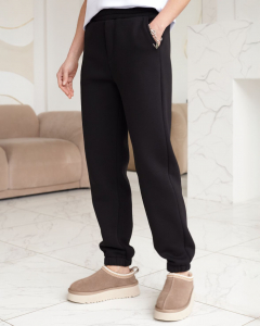 Брюки джоггеры теплые из футера трехнитики c начесом