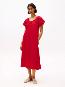 Gathered Scoop-Neck Midi Dress