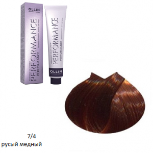 OLLIN PERFORMANCE 7/4 русый медный 60мл,Перманентная крем-краска для волос