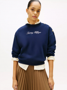 Gold-Button Script Logo Sweatshirt