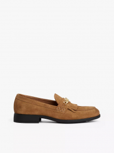 Fringe-Trim Chain-Link Suede Loafer