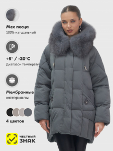 Куртка зимняя женская с мехом и капюшоном тренд темно-серого цвета 7660TC