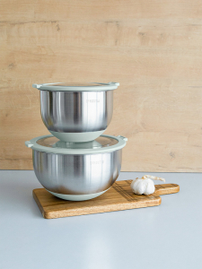 Набор мисок с крышкой 1,5л/3л ментол нержавеющая сталь, силикон, пластик / stainless st