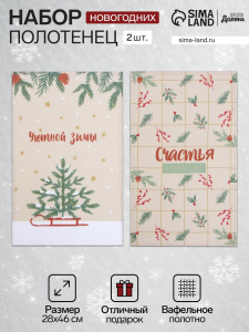 Набор новогодних полотенец Доляна «Зимние праздники» 28?46 см - 2 штуки, 100% хлопок, вафля 160 г/м?