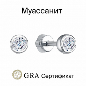 Серьги с муассанитом родированные серебро 925*