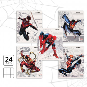 Тетрадь в клетку 24 листа, 5 видов МИКС, обложка мелованный картон, «Мстители»