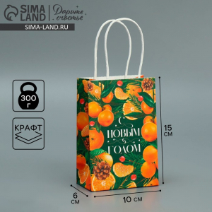 Пакет подарочный новогодний крафтовый «Мандариновое настроение», 15?10?6 см