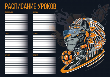 Расписание уроков, формат А4, мелованный картон 235 г/м2, полноцветная печать, выборочный УФ-лак.