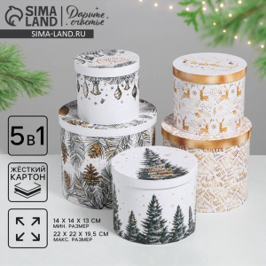 Набор подарочных коробок 5 в 1 «Белое золото», 13?14?19.5?22 см, Новый год