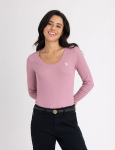 LONG SLEEVE RIB SCOOP NECK T-SHIRT