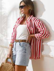 Блузка свободного силуэта в полоску из эластичного хлопка