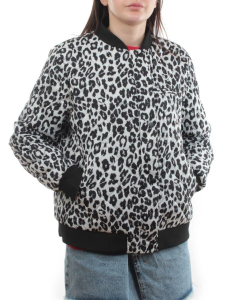 S24-139 WHITE/BLACK Куртка бомбер демисезонная женская (100 гр. синтепон)