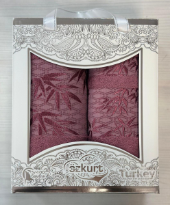 Набор полотенец EFOR YAPRAK из 2х пр. (50*90,70*140) 100% бамбук (бордовый)