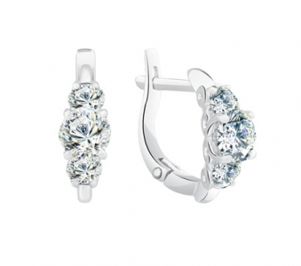 Серьги с фианитом родированные серебро 925*