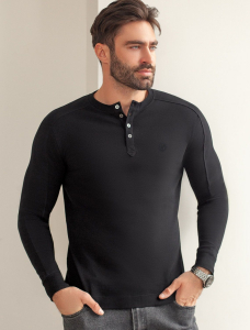 Лонгслив с воротником на пуговицах и декоративными швами из премиального хлопка с эластаном