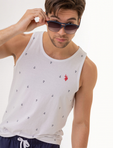 ALL OVER ANCHOR PRINT JERSEY MUSCLE TANK