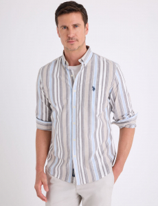 LONG SLEEVE COTTON STRETCH STRIPE MADRAS SHIRT