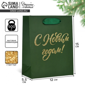 Пакет подарочный новогодний ламинированный «С Новым годом», глиттер, S 12?15?5.5 см
