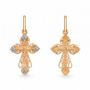 Крест из серебра литье с фианитом позолота