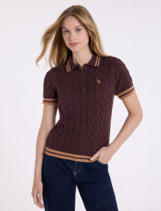 TIPPED HENLEY CABLE SWEATER POLO SHIRT