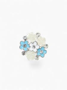 Кольцо для платка «Букет», бело-голубое в серебре