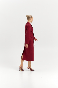 Пальто женское демисезонное 26102 (бордовый/ёлочка)