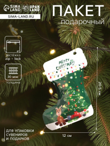 Пакет подарочный новогодний, с zip - lock застежкой, 12?20.5 см