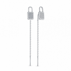 Серьги с фианитом родированные серебро 925*