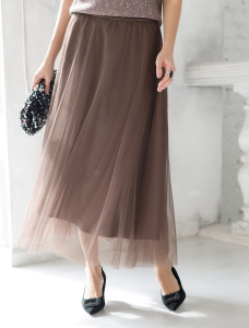 Юбка миди вечерняя на резинке из матового сатина с мягкой сеткой