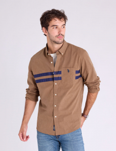 LONG SLEEVE PEACHED HEATHER CHEST STRIPE SHIRT