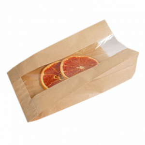 Пакет крафт с окном 250*140*60 мм (V-дно)