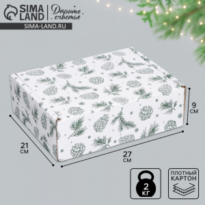 Коробка новогодняя складная «Шишки», белый, 27?21?9 см, Новый год