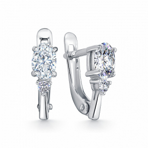 Серьги с фианитом родированные серебро 925*