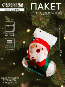Пакет подарочный новогодний «Санта», с zip - lock застежкой, 18?22 см