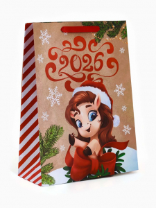 Пакет новогодний крафтовый подарочный «Новый год 2026», лошадь, L 31?40?11.5 см