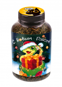 Баночка чая, НГ. ЗМЕЙКА С ПОДАРКОМ, чай чёрный крупнолистовой,60 г., TM Prod.Art