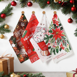 Набор новогодних кухонных полотенец Доляна «Новогоднее настроение» 35?60 см-4 штуки, 100% хлопок