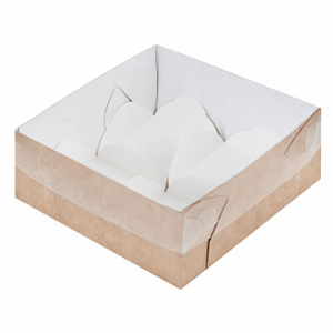 Коробка для 4 моти с пластиковой крышкой и ложементом 12*12*5,5 см, крафт