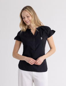 SPLIT NECK FLUTTER SLEEVE POPOVER TOP