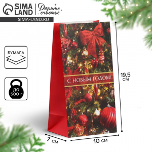 Пакет подарочный без ручек «С Новым годом!», 10?19.5?7 см