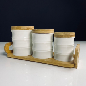 140-169 Набор из 3 банок 320/400/850мл. на подставке BAMBOO в под.уп.(х8)Фарфор