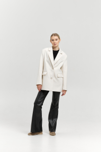 Пальто женское демисезонное 27100 (молочный/рубчик)