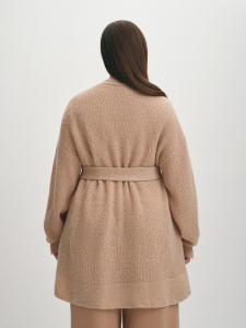 Теплый удлиненный вязаный кардиган