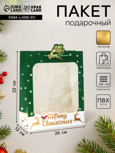 Пакет подарочный новогодний ламинированный, с окном «Новый год», тиснение, 26?32?12 см