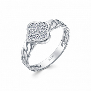 Кольцо с фианитом родированное серебро 925*