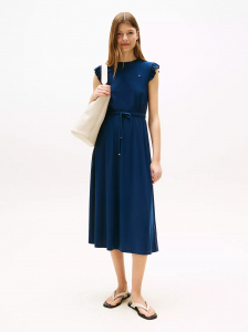 Flutter-Sleeve Jersey Midi Dress