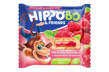 «HIPPO BONDI & FRIENDS», бисквитное пирожное с малиновой начинкой, 32 г (упаковка 12 шт)