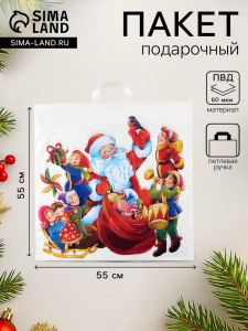 Пакет новогодний «Хоровод», полиэтиленовый с петлевой ручкой, 55?55 см, 60 мкм
