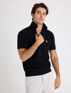 HONEYCOMB JOHNNY COLLAR SWEATER POLO SHIRT